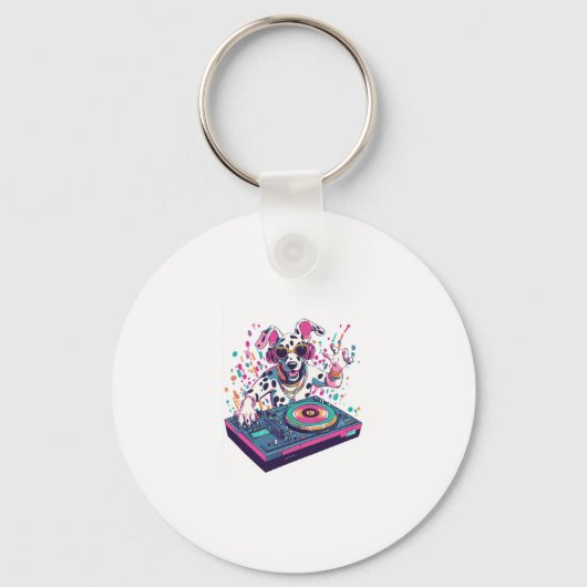 DJ Dalmatian � EDM Rave Party Dog Sleutelhanger (Voorkant)