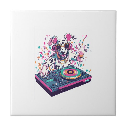 DJ Dalmatiër EDM Rave Feest Hond Tegeltje (Voorkant)