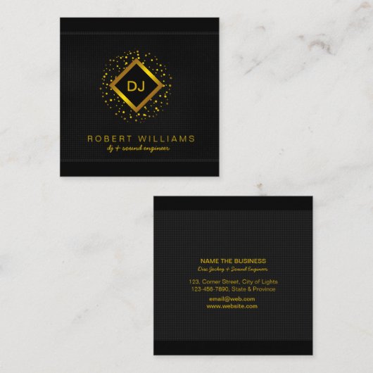 DJ Deejay Professional Gold Faux-muziekdocent Vierkante Visitekaartje (Voorkant / Achterkant)