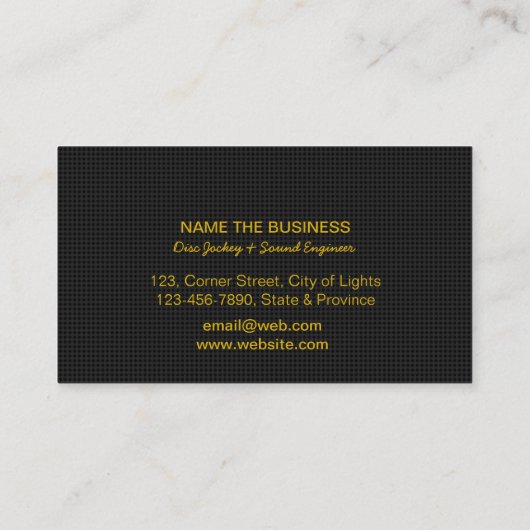 DJ Deejay Professional Gold Faux-muziekdocent Visitekaartje (Achterkant)