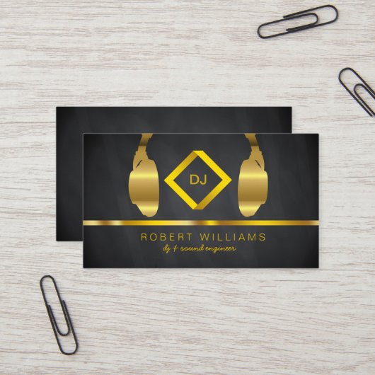 DJ Deejay Professional Headphone Gold Faux-muziek Visitekaartje (Voorkant / Achterkant in situ)