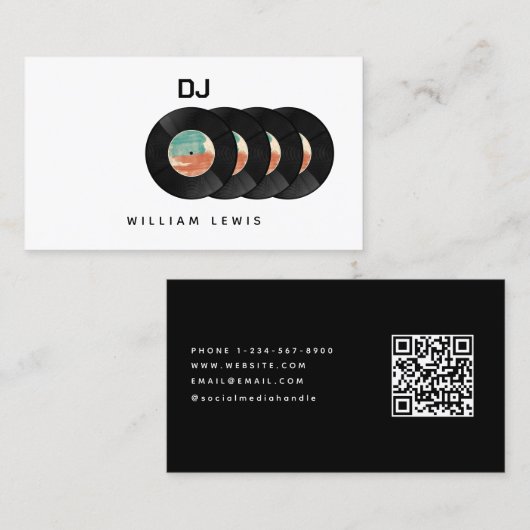 DJ Deejay Retro Vinyl Record QR-code Visitekaartje (Voorkant / Achterkant)