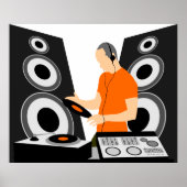 DJ die vinyl draait op het dek Poster (Voorkant)