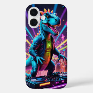DJ Dinosaur Party Met Neon Lights iPhone 16 Hoesje