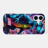 DJ Dinosaur Party Met Neon Lights iPhone 16 Hoesje (Achterkant horizontaal)