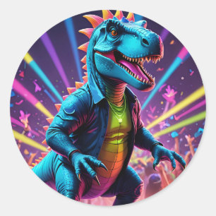 DJ Dinosaur Party Met Neon Lights Ronde Sticker