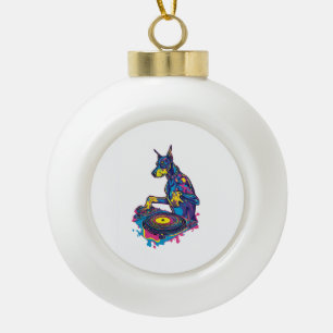 DJ Doberman � Club Vibe Feest Hond Keramische Bal Ornament
