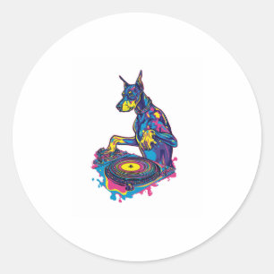DJ Doberman - Club Vibe Party Dog Ronde Sticker