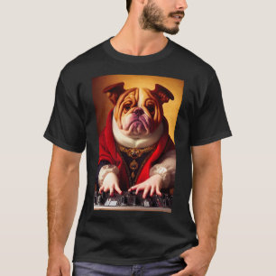 Dj Dog bulldog grappige leuke vetmuziek vinyl T-shirt