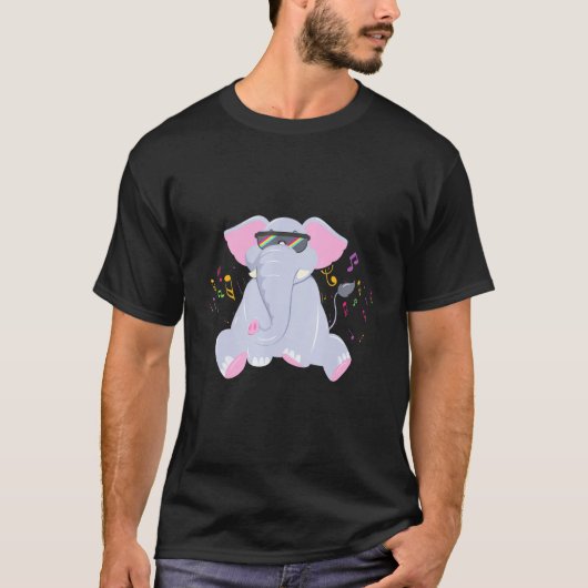 Dj Elephant Animal Musical Notes Disco T-shirt (Voorkant)