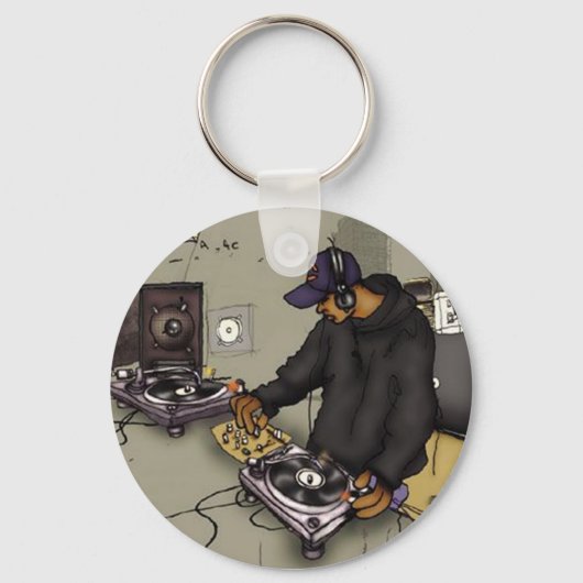 DJ en twee Platenspelers Sleutelhanger (Voorkant)