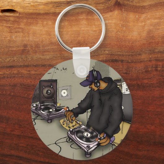 DJ en twee Platenspelers Sleutelhanger (Voorkant)