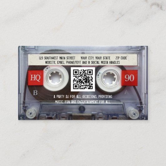 DJ Extraordinaire Cassettebandje met QR-code Visitekaartje (Achterkant)