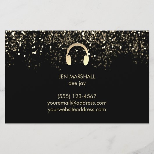 DJ faux Gold folie effect hoofdtelefoonontwerp Flyer (Achterkant)