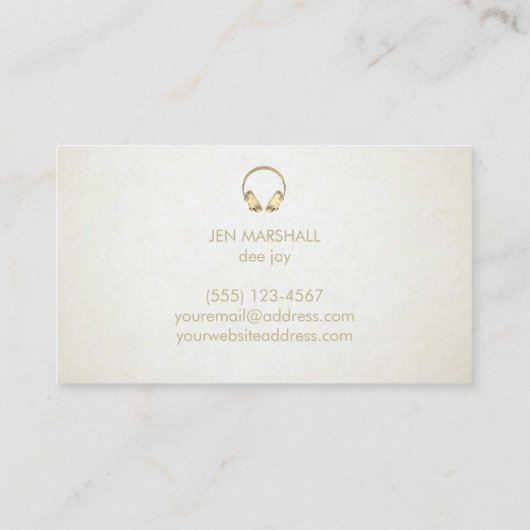 DJ faux gouden folie hoofdtelefoon op ivoren achte Visitekaartje (Achterkant)
