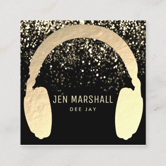 DJ faux gouden folie hoofdtelefoon Vierkante Visitekaartje (Voorkant)