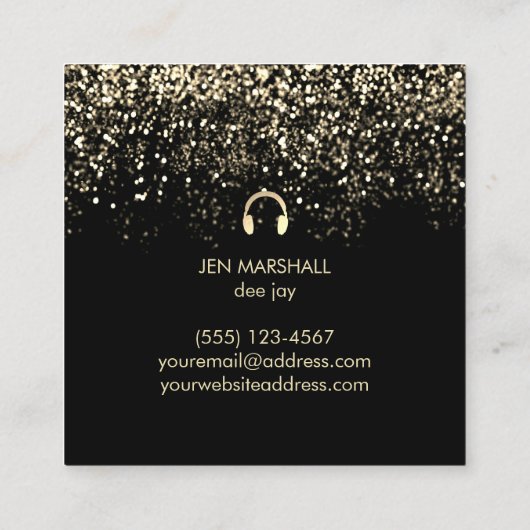 DJ faux gouden folie hoofdtelefoon Vierkante Visitekaartje (Achterkant)