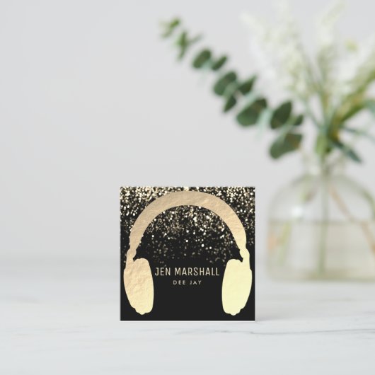 DJ faux gouden folie hoofdtelefoon Vierkante Visitekaartje (Staand voorkant)