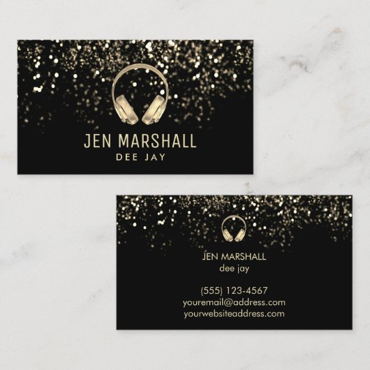 DJ faux gouden folie hoofdtelefoon Visitekaartje (Voorkant / Achterkant)