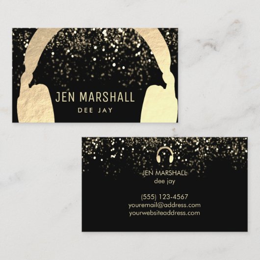 DJ faux gouden folie hoofdtelefoon Visitekaartje (Voorkant / Achterkant)
