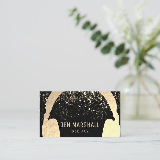 DJ faux gouden folie hoofdtelefoon Visitekaartje (Staand voorkant)