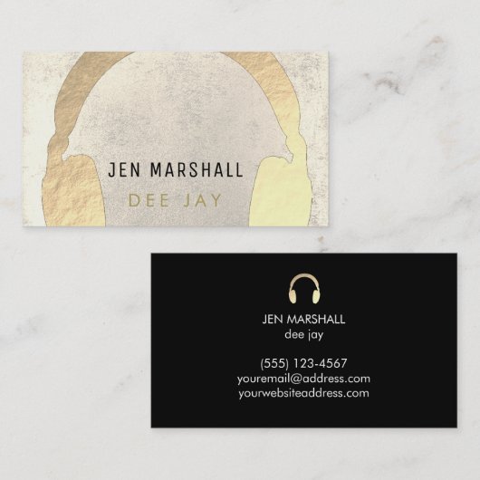 DJ faux gouden hoofdtelefoon Visitekaartje (Voorkant / Achterkant)