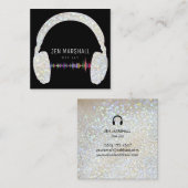 DJ faux grijs glitter muziek koptelefoon Vierkante Visitekaartje (Voorkant / Achterkant)