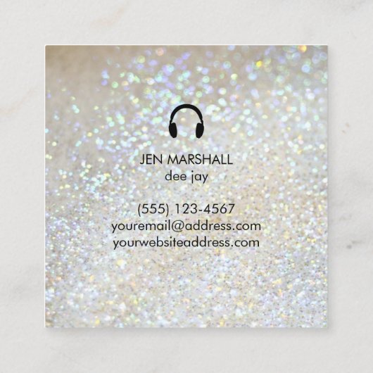 DJ faux grijs glitter muziek koptelefoon Vierkante Visitekaartje (Achterkant)