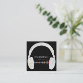 DJ faux grijs glitter muziek koptelefoon Vierkante Visitekaartje (Staand voorkant)