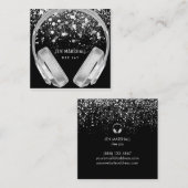 DJ faux silver folie effect hoofdtelefoon Vierkante Visitekaartje (Voorkant / Achterkant)