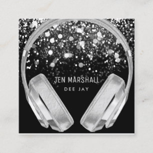 DJ faux silver folie effect hoofdtelefoon Vierkante Visitekaartje