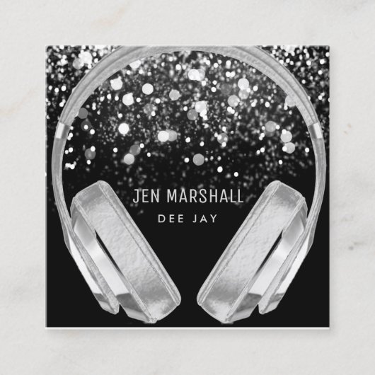 DJ faux silver folie effect hoofdtelefoon Vierkante Visitekaartje (Voorkant)