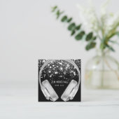 DJ faux silver folie effect hoofdtelefoon Vierkante Visitekaartje (Staand voorkant)