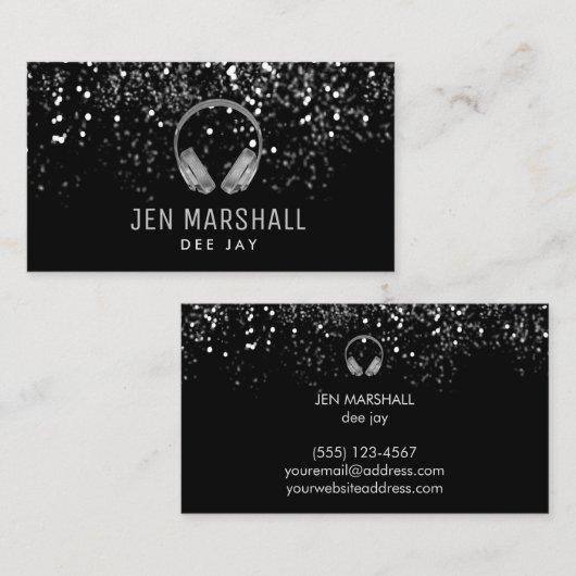 DJ faux zilveren folie hoofdtelefoon Visitekaartje (Voorkant / Achterkant)
