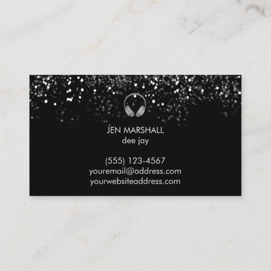 DJ faux zilveren folie hoofdtelefoon Visitekaartje (Achterkant)