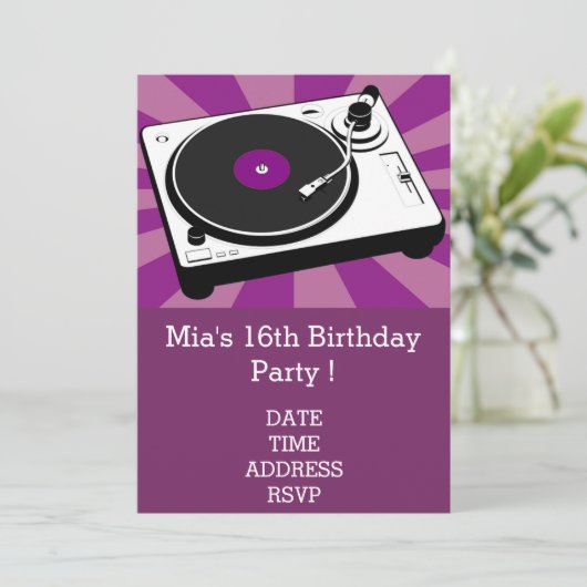 DJ funky cool retro tienermeisjes verjaardagsfeest Kaart (Staand voorkant)