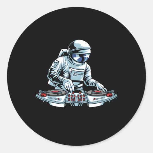 DJ Gear Set Platenspeler Vinyl Astronaut Disc Jock Ronde Sticker (Voorkant)