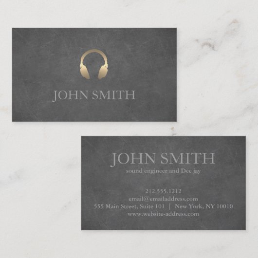 DJ Gold Headphones - zwarte muziek Visitekaartje (Voorkant / Achterkant)