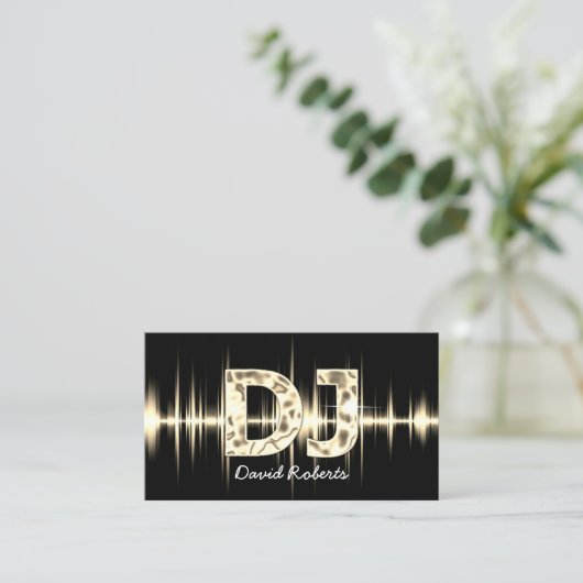 DJ Gold Sound Waves Professionele Deejay Muziek Visitekaartje (Staand voorkant)