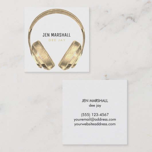 DJ gouden hoofdtelefoon op wit Vierkante Visitekaartje (Voorkant / Achterkant)