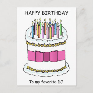 DJ Happy Birthday Cartoon Cake with Candles Briefkaart