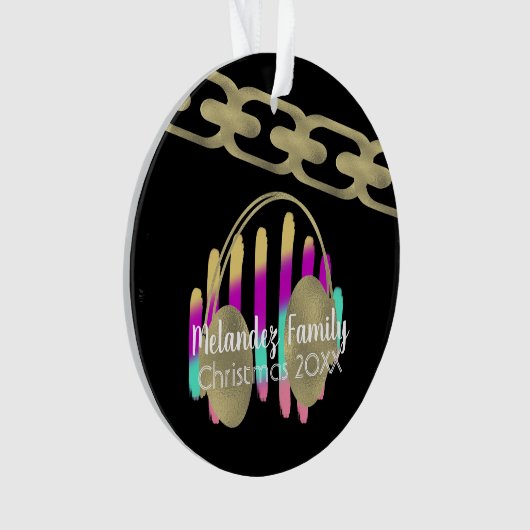 DJ Hip Hop Retro Headphones Neon Folie Chain Ornament (voorkant)