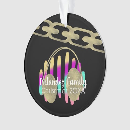 DJ Hip Hop Retro Headphones Neon Folie Chain Ornament (voorkant)