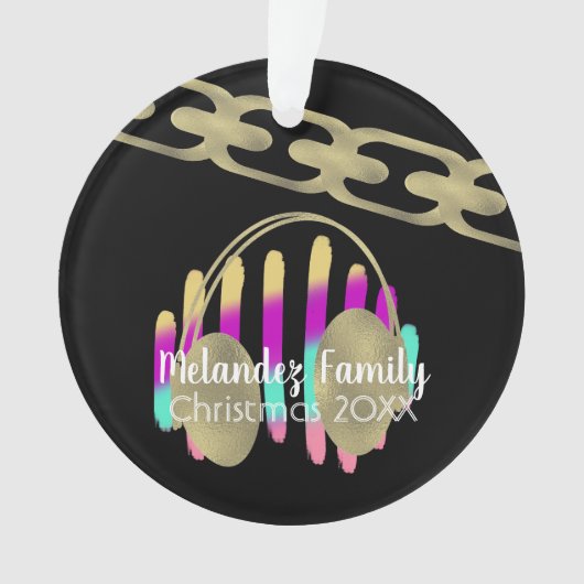 DJ Hip Hop Retro Headphones Neon Folie Chain Ornament (voorkant)