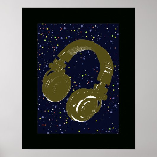 dj hoofdtelefoon en sky sterren poster (Voorkant)