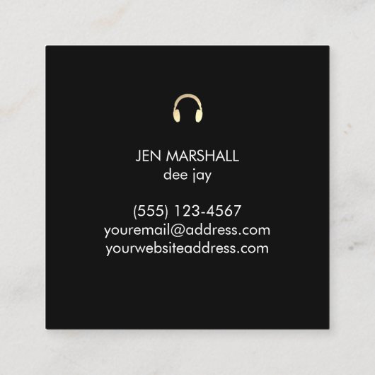 DJ hoofdtelefoon gouden stof Vierkante Visitekaartje (Achterkant)