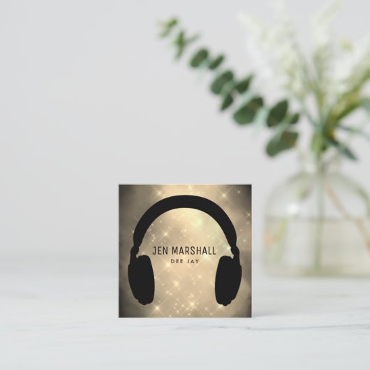 DJ hoofdtelefoon gouden stof Vierkante Visitekaartje (Staand voorkant)