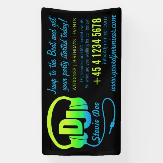 DJ hoofdtelefoon groen blauw op zwart promotie Spandoek (Verticaal)