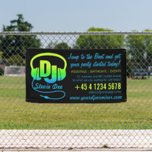 DJ hoofdtelefoon groen blauw op zwart promotie Spandoek