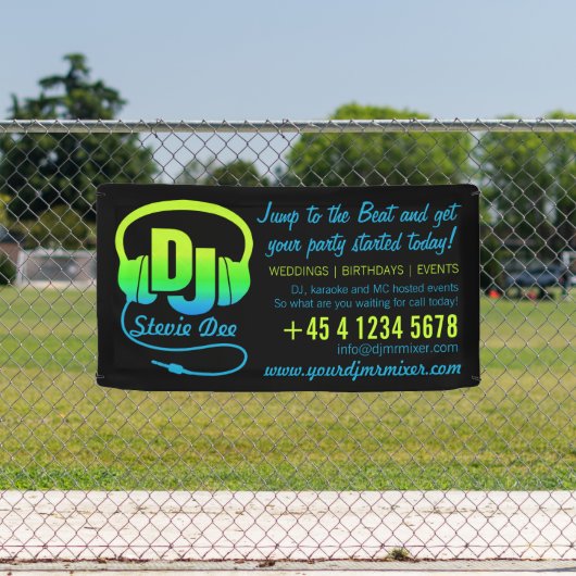 DJ hoofdtelefoon groen blauw op zwart promotie Spandoek (Insitu)